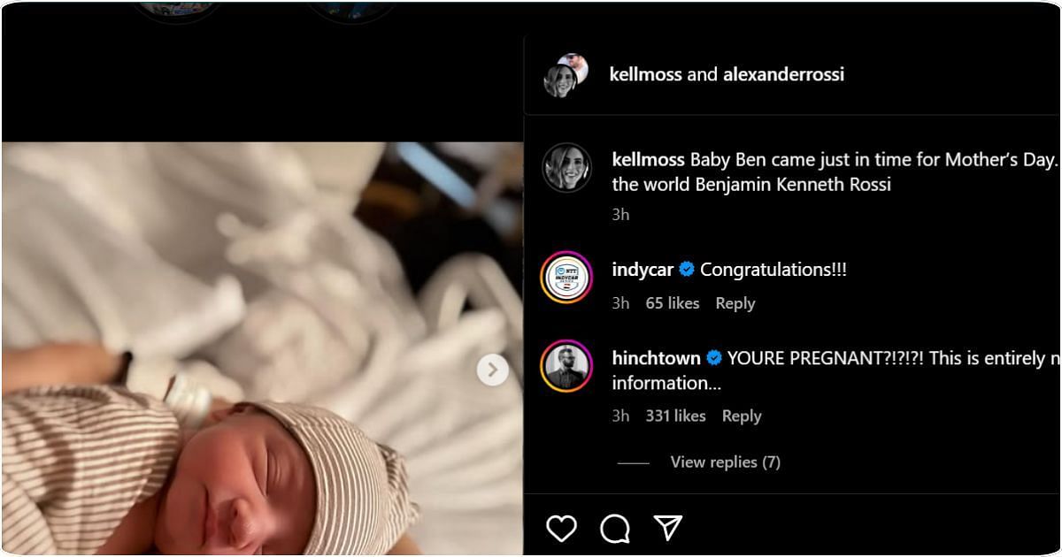 IndyCar congratulated driver Alexander Rossi on the birth of his son Benjamin. Image: @alexanderossi via Instagram